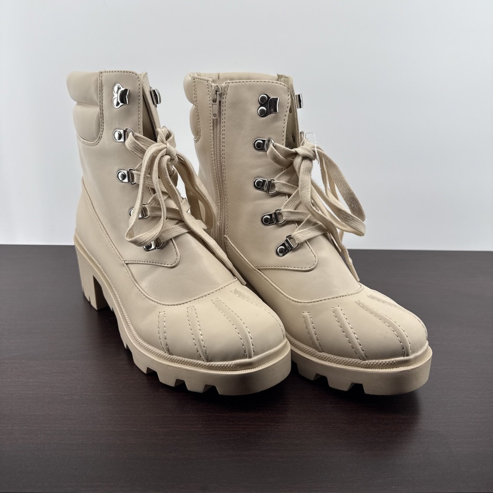 Madden Girl Bubbles Cream Combat Boots Lace Up‎ Side Zip Lug Sole Size 10M
